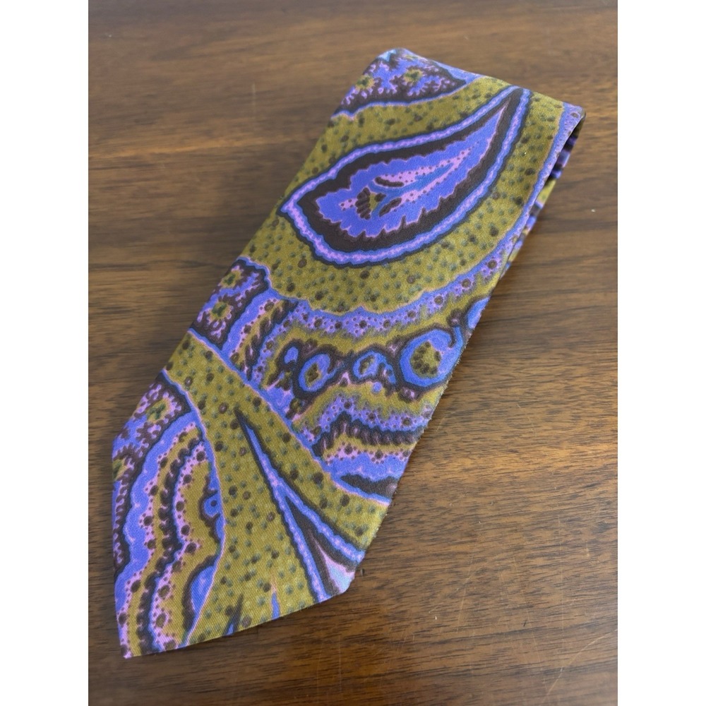 Etro Men's Green Purple Paisley Italian Silk Tie